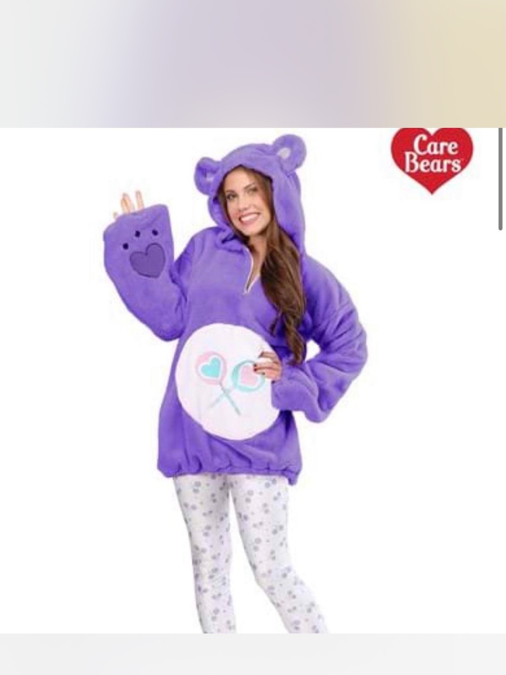 Care Bears Purple Plush Hooded Pajama Top with Bear Ears